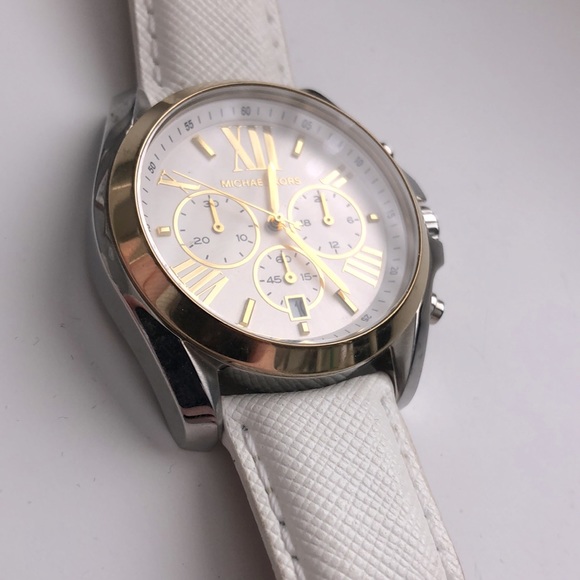 Michael Kors Genuine Leather Watch (White, Gold, Silver) - Picture 2 of 7